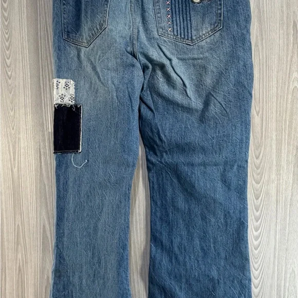 BDG Urban Outfitters Patchwork Embellished High Waist Flare Denim Jeans Sz 29 - Picture 3 of 7
